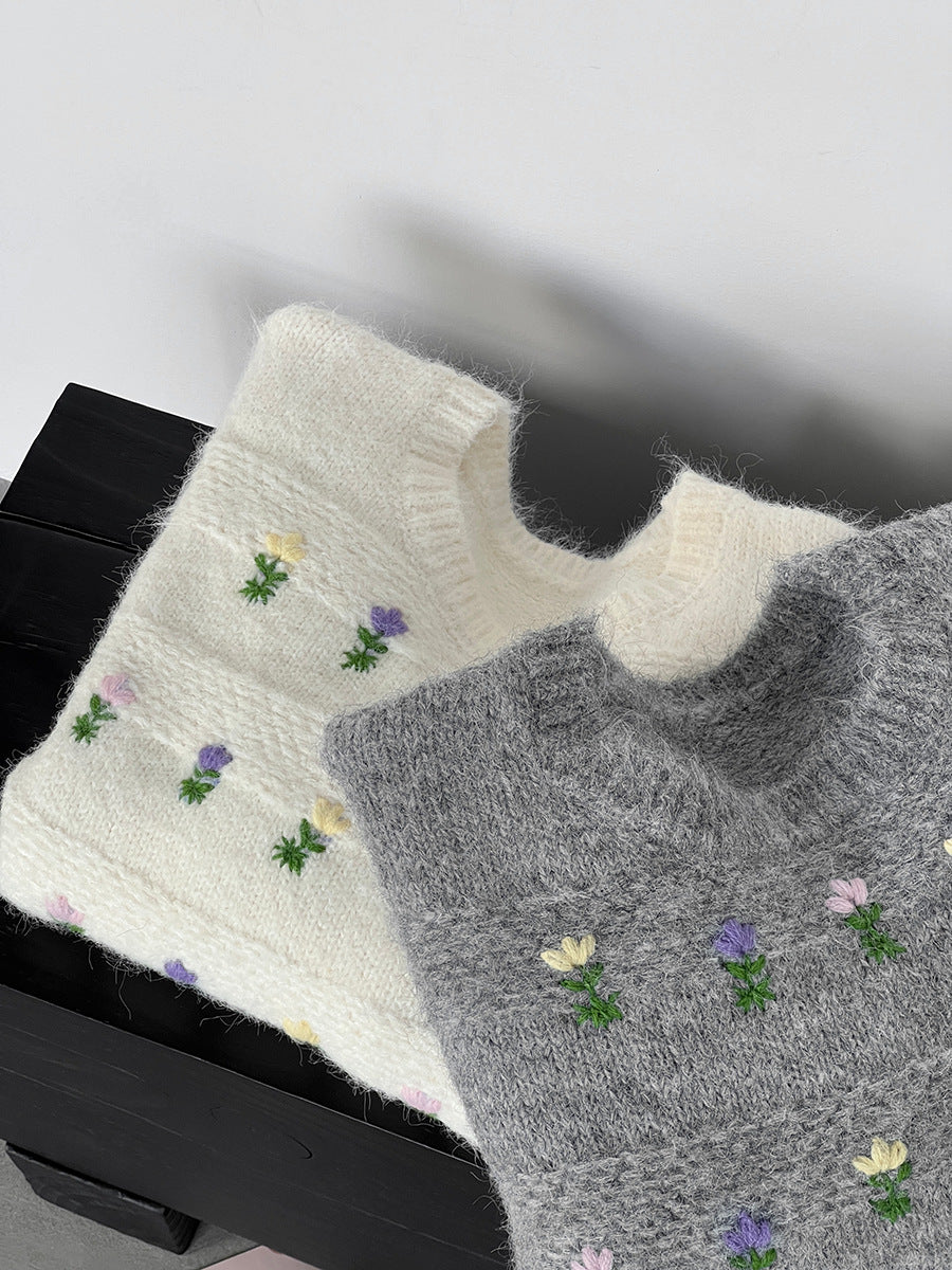 【cimz1377】實拍清新高級刺繡小花羊毛針織毛衣251128