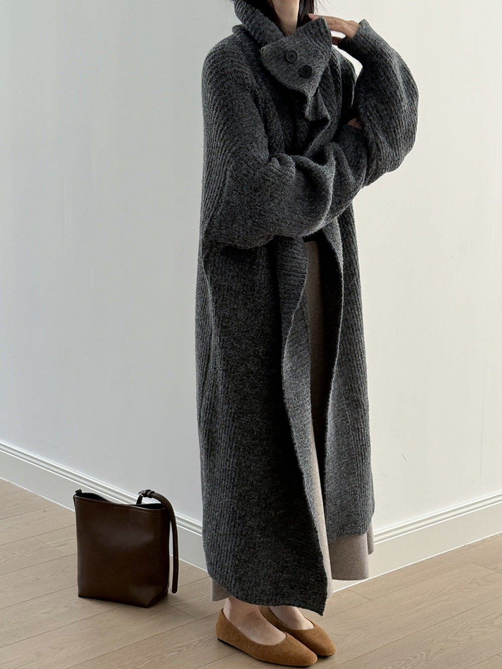 【Y913】實拍大翻領長針織大外套251106