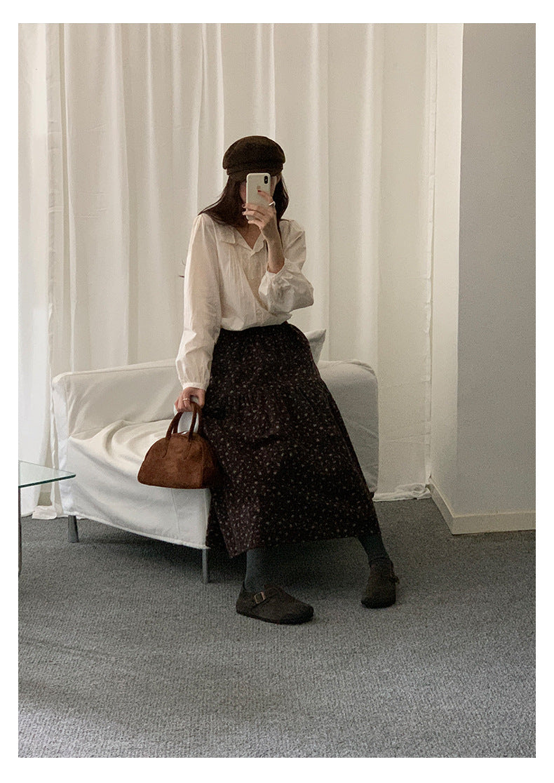 【H5490】實拍日系清新小碎花鬆緊腰長裙（棉）251109