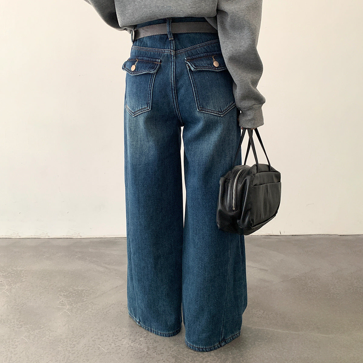 【LD11049】實拍S~XL美式加絨加厚高腰牛仔褲＋皮帶腰包251202