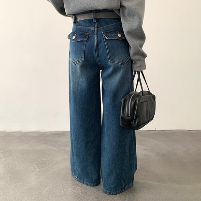 【LD11049】實拍S~XL美式加絨加厚高腰牛仔褲＋皮帶腰包251202