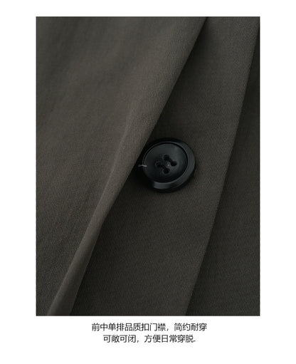 【H5434】實拍初秋復古落肩長版風衣外套250916