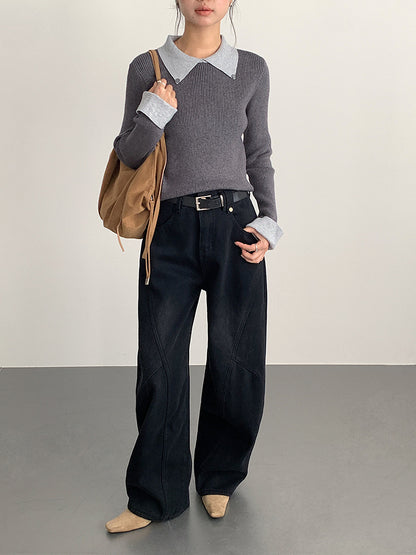 【LD11026】實拍絕美法式針織坑條假2件針織衫251124