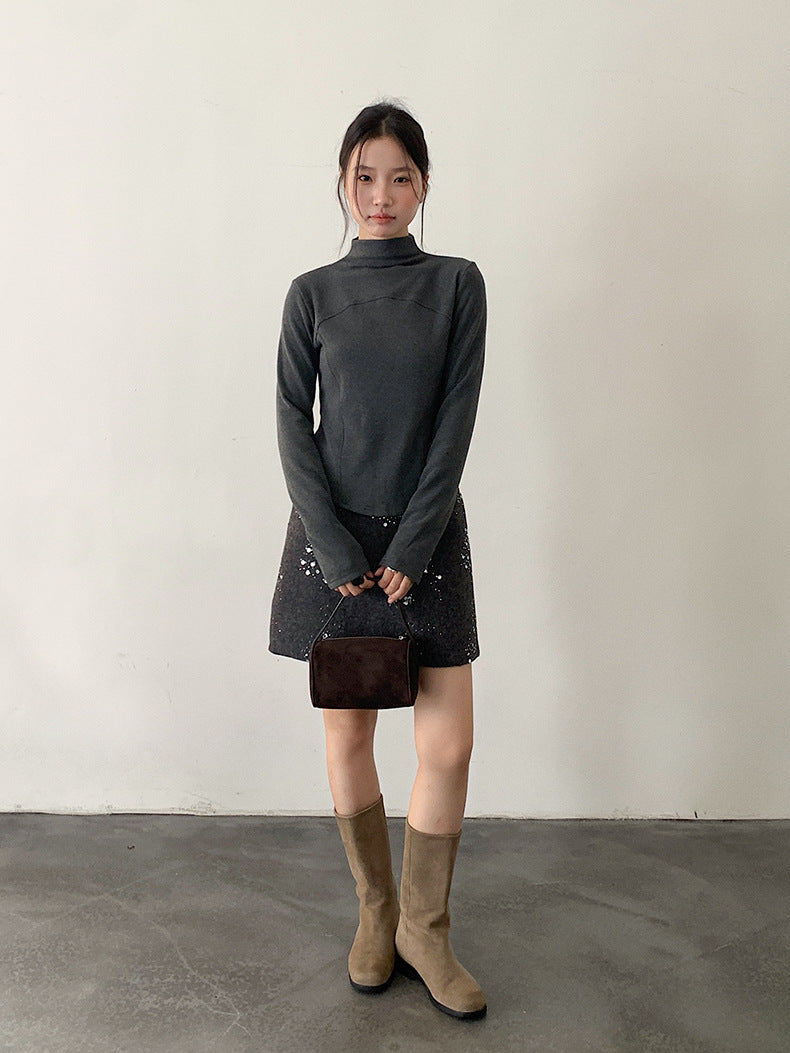 【LD11041】實拍羊绒簡約高領長袖T恤251202