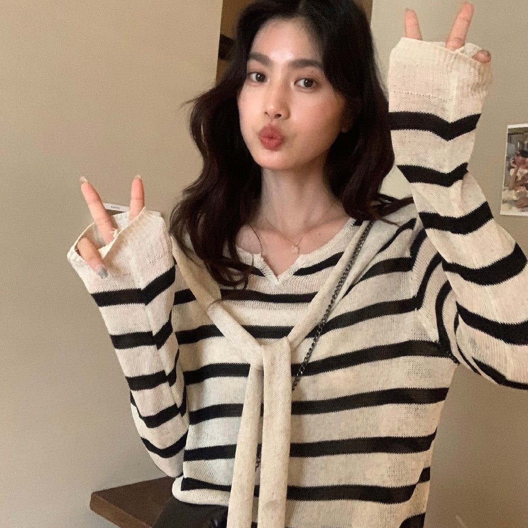 【L8108】實拍檸檬家一秒變紙片人✨韓風亞麻假兩件披肩長袖針織上衣260330