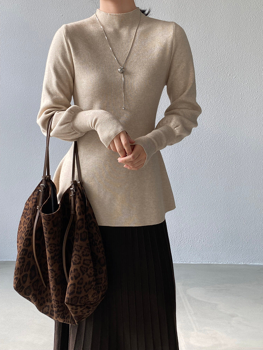 【cimz6652】實拍氣質半高領/V領燈籠袖極簡氣質針織衫251128