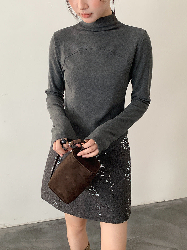 【LD11041】實拍羊绒簡約高領長袖T恤251202