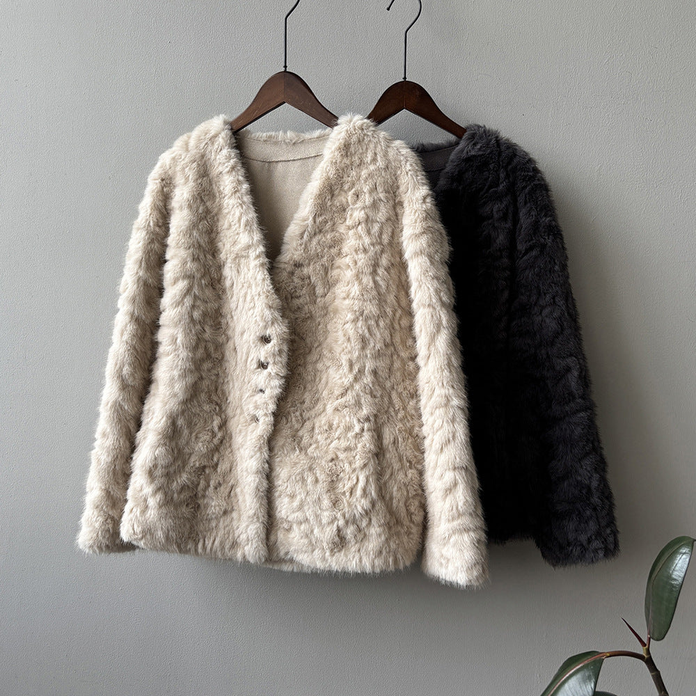 【YH707】實拍高質感毛茸茸仿皮毛保暖一体毛绒外套＋圍巾251113