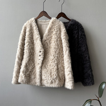 【YH707】實拍高質感毛茸茸仿皮毛保暖一体毛绒外套＋圍巾251113