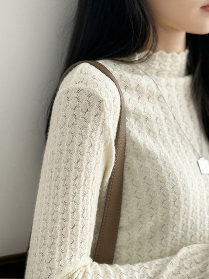 【Y312】實拍高單質感鏤空蕾絲半高領針織衫251106