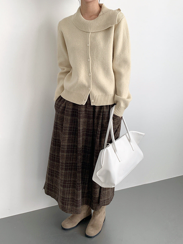 【LD11008】實拍復古毛呢格子高腰a字裙(左右有口袋）251110