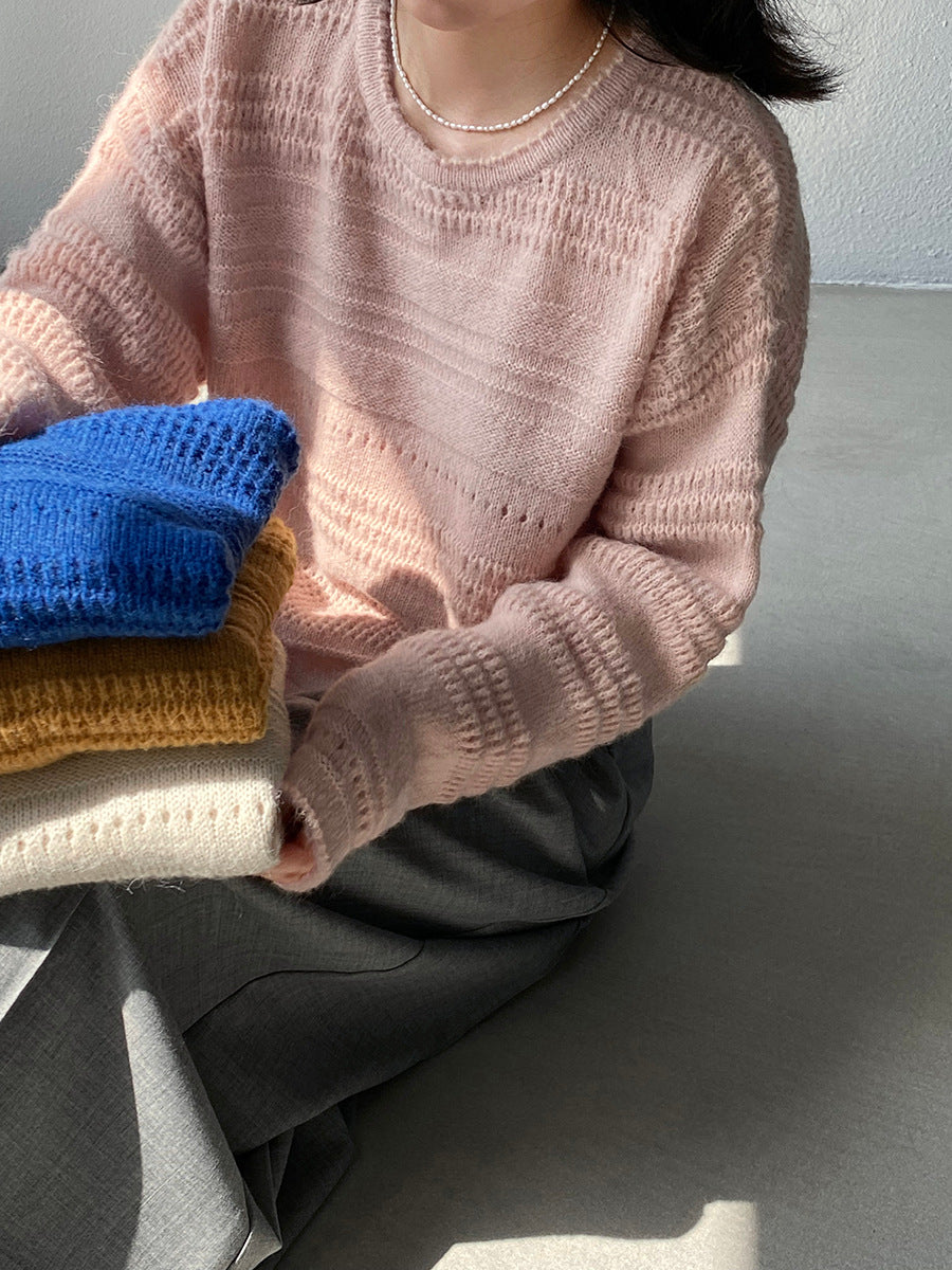 【cim1293】實拍氣質鏤空提花寬鬆慵懶針織衫(15羊毛)251030