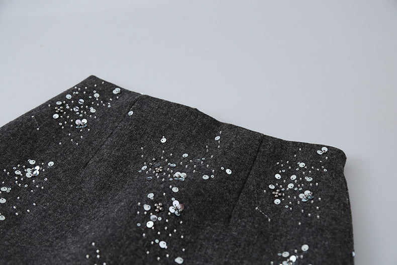 【LD11045】實拍S~XL法式重工時髦毛呢亮片短裙251202