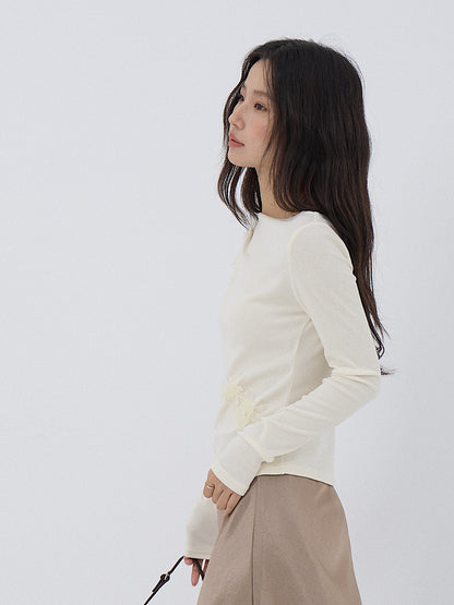 【LD3277】實拍立體花朵長袖一字領T恤251103