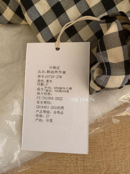 【L10720】韓系百搭減齡款✨純色針織小外套+棋盤格細肩帶背心兩件套

260602