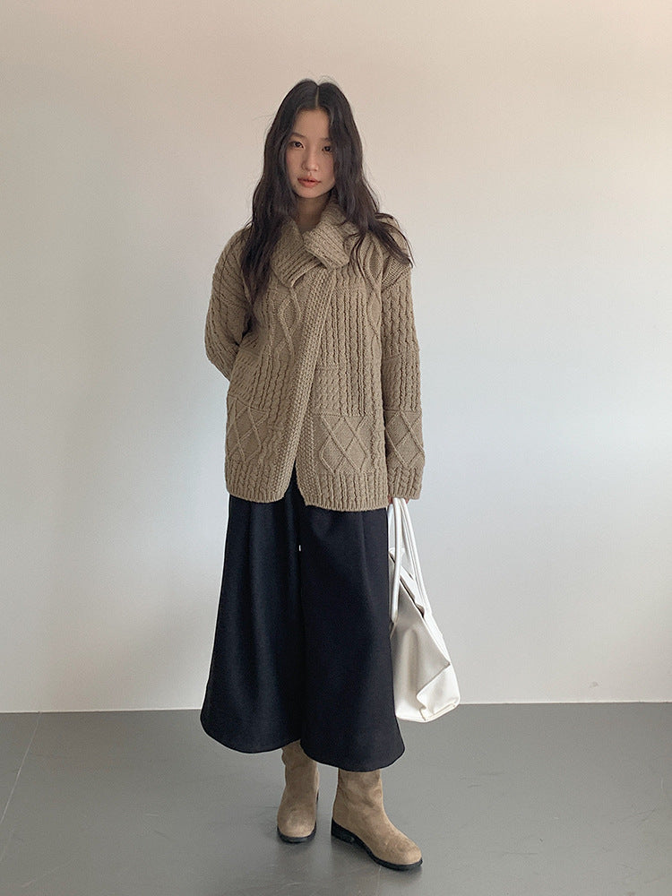 【LD3301】實拍韓系簡約高腰毛呢闊腿七分褲251103