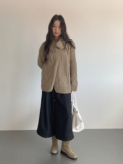 【LD3301】實拍韓系簡約高腰毛呢闊腿七分褲251103