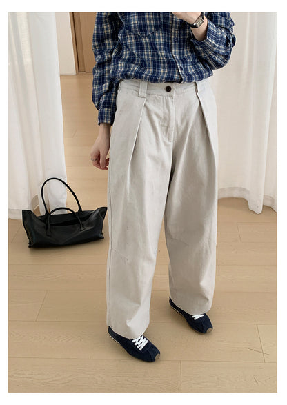 【H566】實拍秋冬高腰斜紋棉挺版西裝長褲（後鬆緊腰）251021