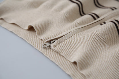 【LD11036】實拍雙頭拉鍊海軍領條紋針織開衫251202