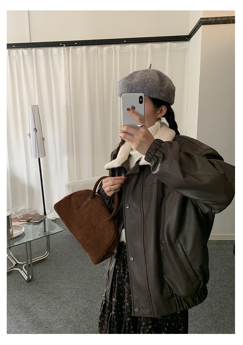 【H5485】實拍高級感毛領PU皮衣夾棉加厚外套251109
