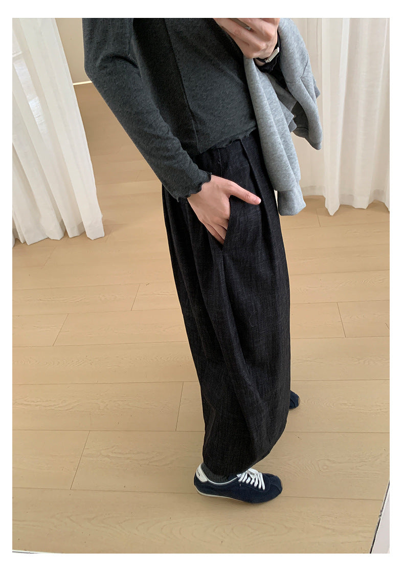 【H561】實拍秋冬簡約鬆緊腰後開叉裙251021