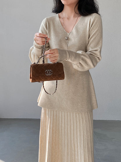 【cimz6652】實拍氣質半高領/V領燈籠袖極簡氣質針織衫251128