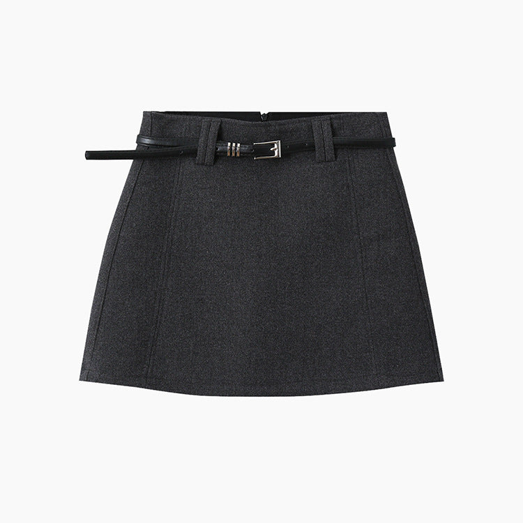 【LD11032】實拍S~XL羊毛絨超瘦高腰A字裙羊毛10%(內有安全褲+皮帶）251124