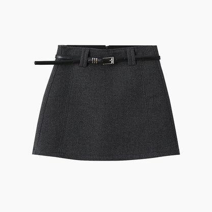 【LD11032】實拍S~XL羊毛絨超瘦高腰A字裙羊毛10%(內有安全褲+皮帶）251124