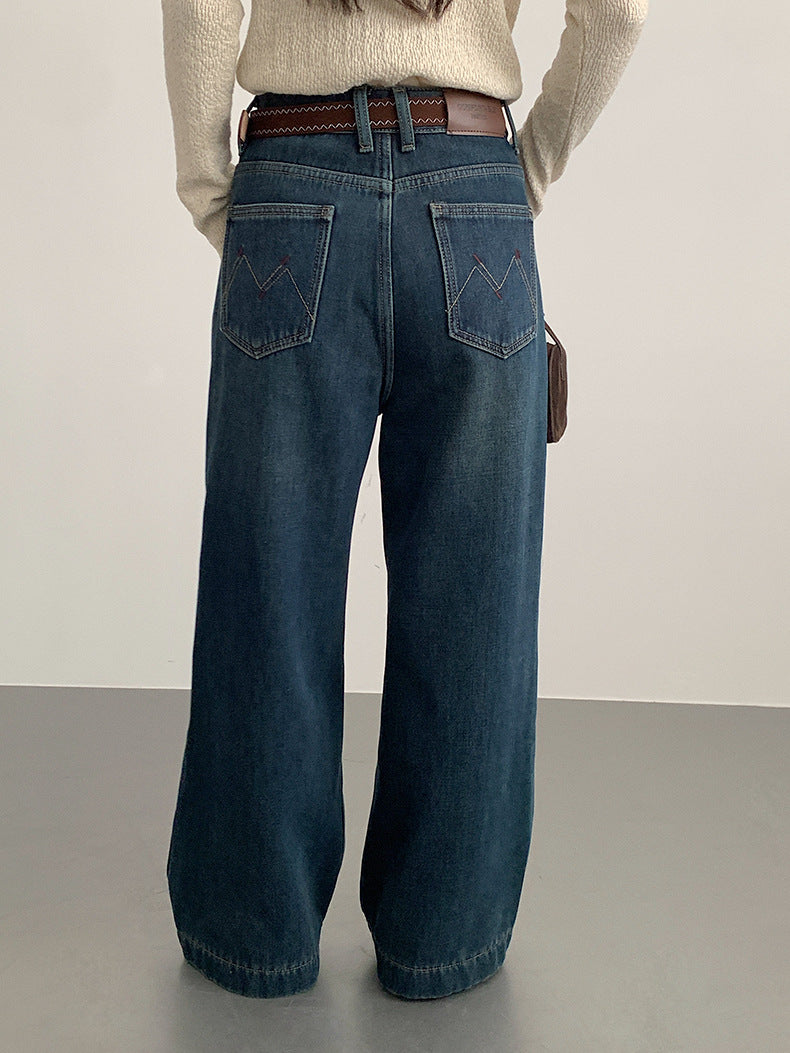 【LD11073】實拍S~XL保暖加絨加厚高腰直筒牛仔褲251209