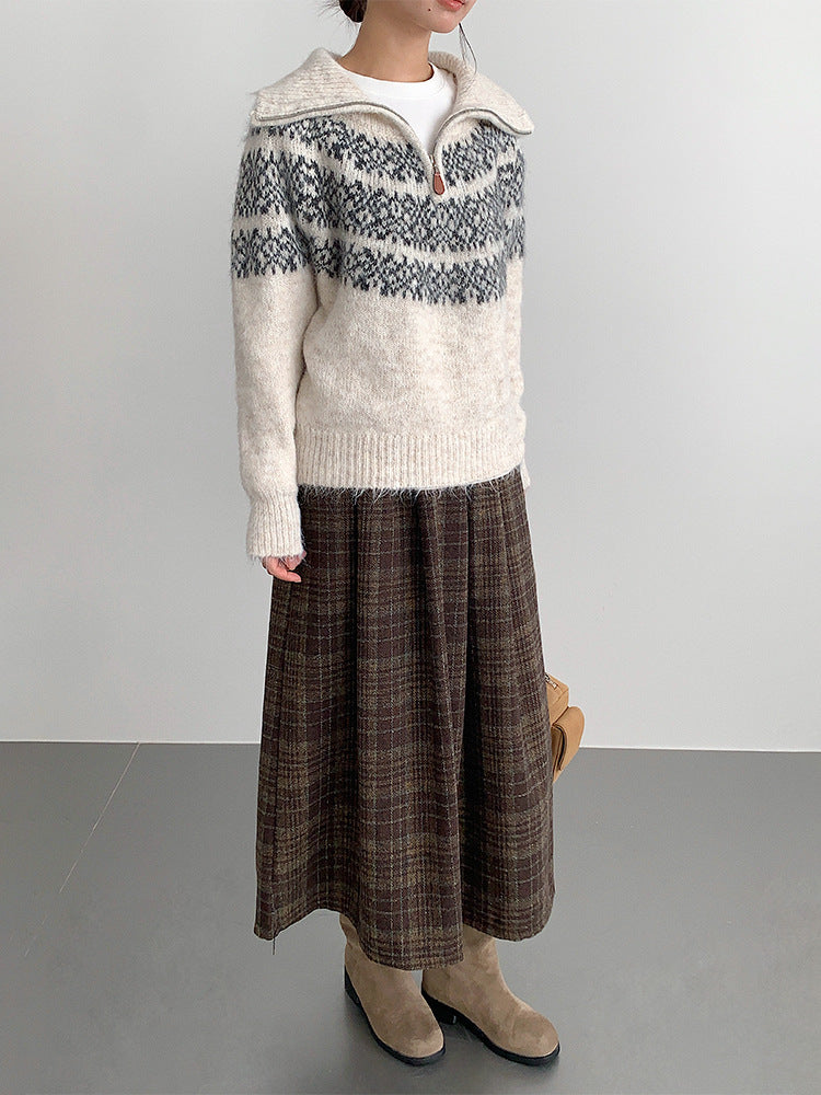 【LD11008】實拍復古毛呢格子高腰a字裙(左右有口袋）251110