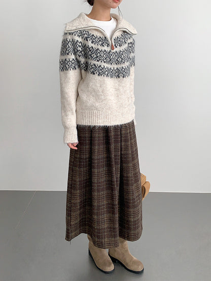 【LD11008】實拍復古毛呢格子高腰a字裙(左右有口袋）251110