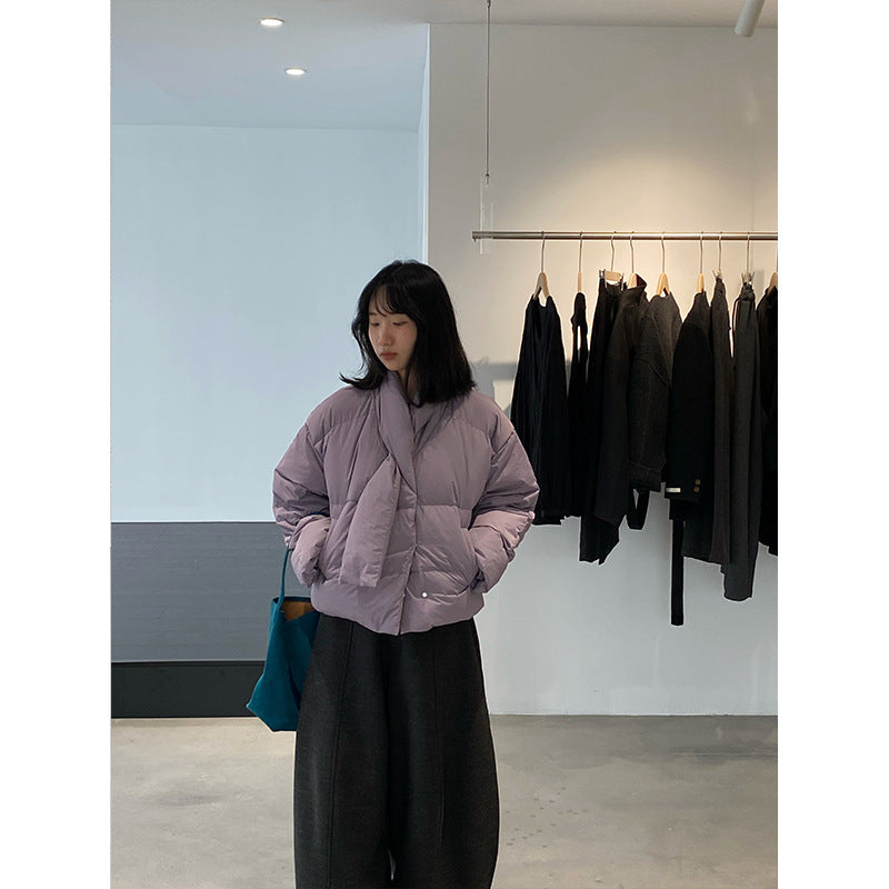 【cimz6385】實拍氣質芋色保暖白鴨絨外套＋圍脖（白鴨絨90)251120