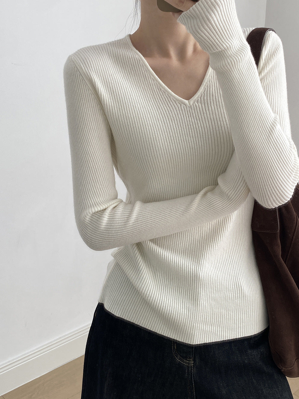 【YP313】實拍冬季氣質簡約v領針織衫251113