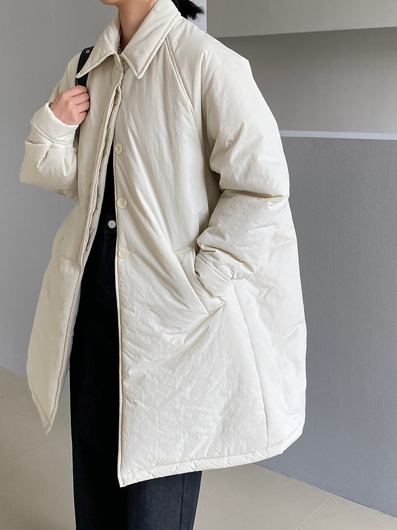 【cimz1235】 雪山奶糖 Muji 風輕薄初冬簡約廓形寬鬆棉服外套260108