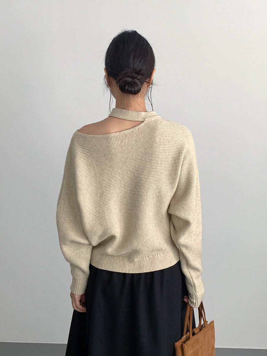 【LD11029】實拍韓系掛脖鏤空露肩針織毛衣251124