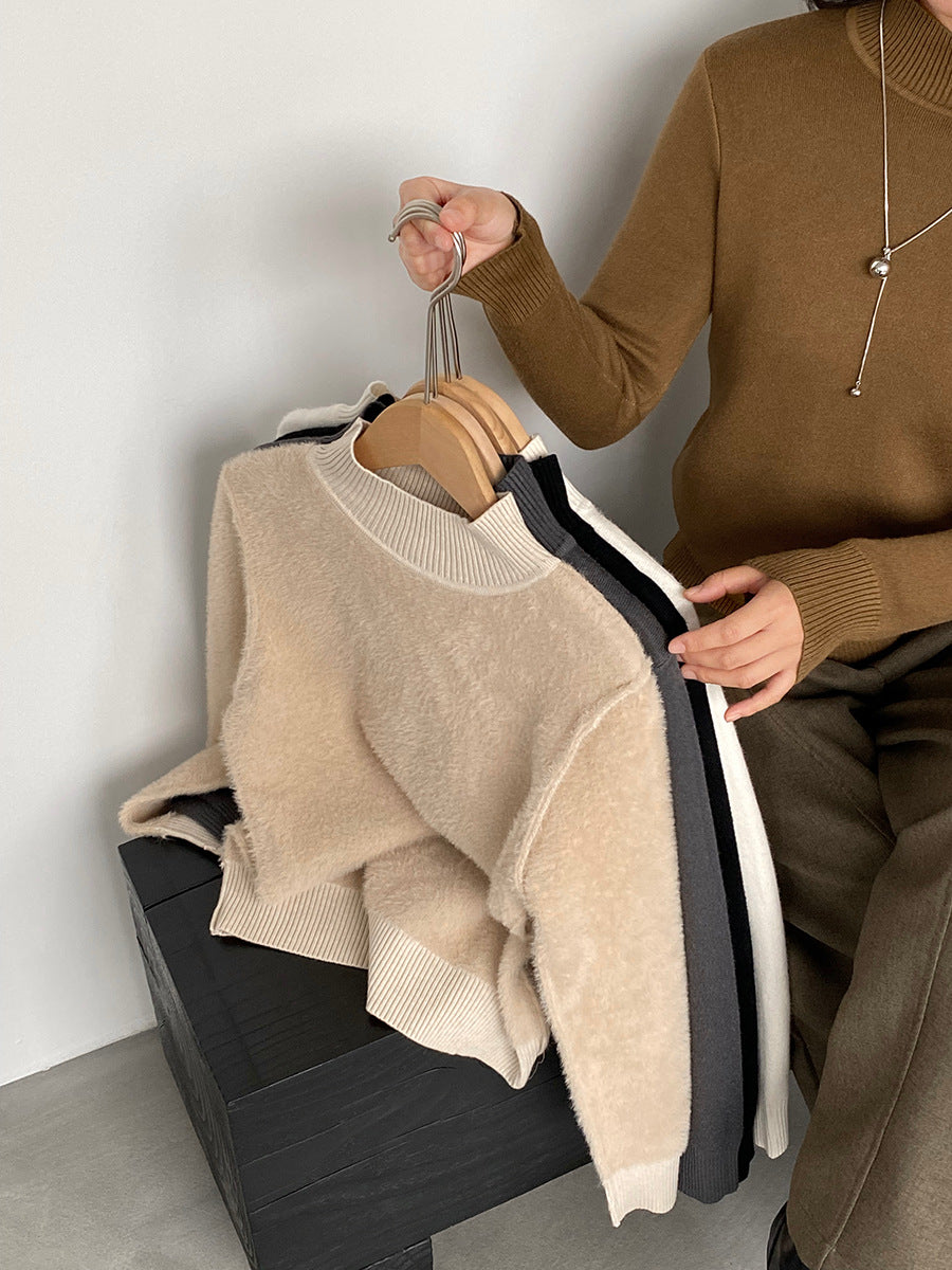 【cimz1190】實拍一體絨加絨加厚保暖小高領針織衫251120