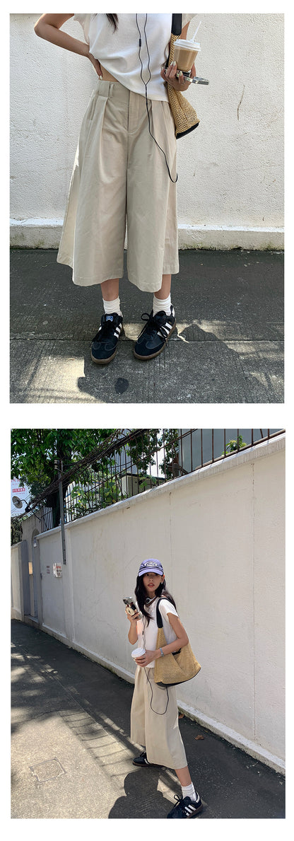 【H5376】實拍純白微壓感寬鬆七分褲250715