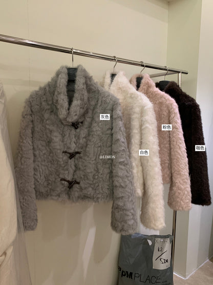 【L1230】實拍檸檬冬季加厚保暖立領牛角扣仿皮草外套251117