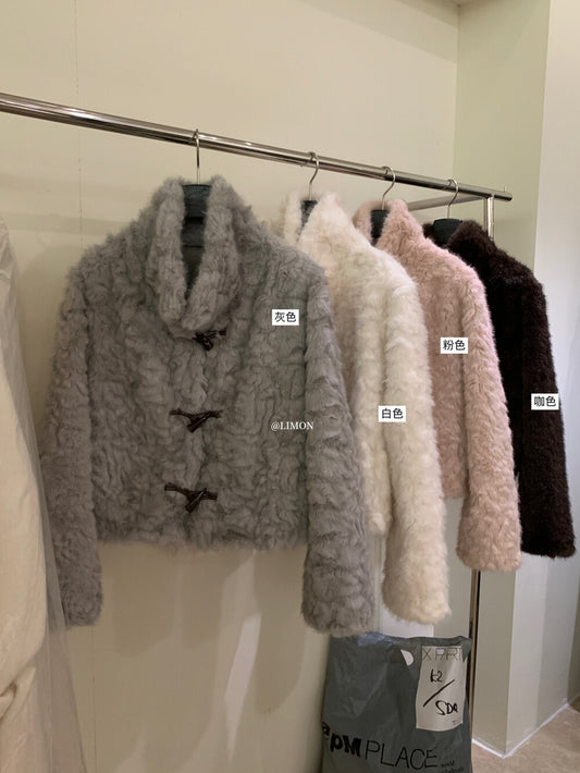 【L1230】實拍檸檬冬季加厚保暖立領牛角扣仿皮草外套251117
