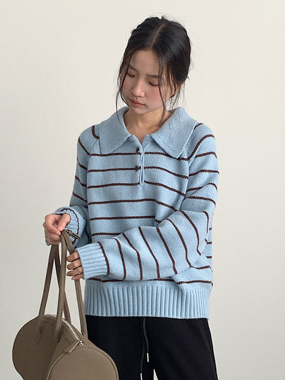 【LD11063】實拍復古條紋加厚棉羊絨針織毛衣251209