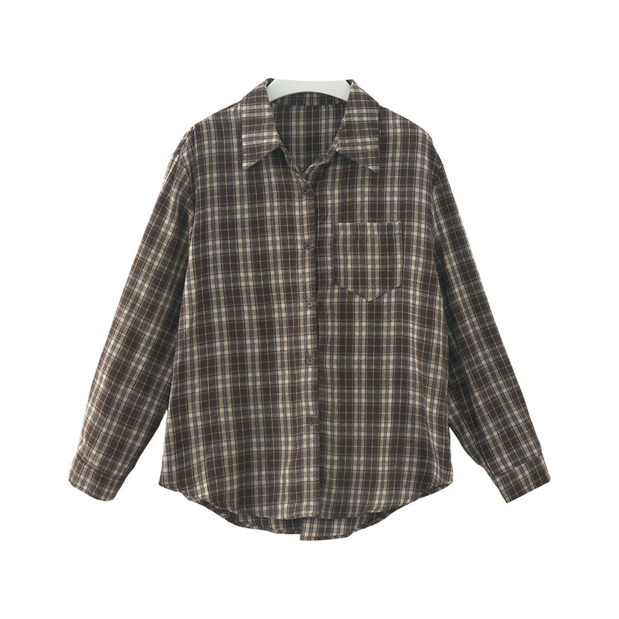 【H570】實拍復古寬鬆毛呢格子襯衫外套251021