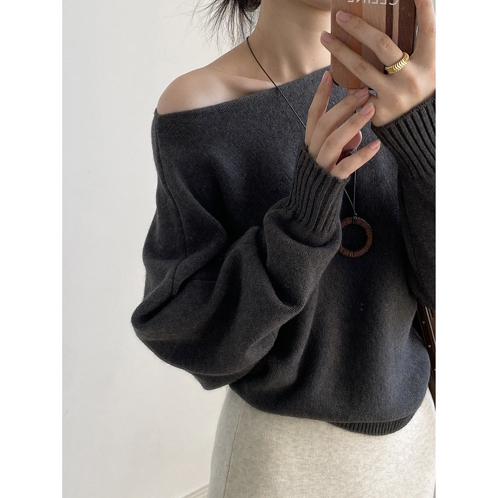 【YP2081】 實拍一字領斜肩慵懶針織毛衣251023