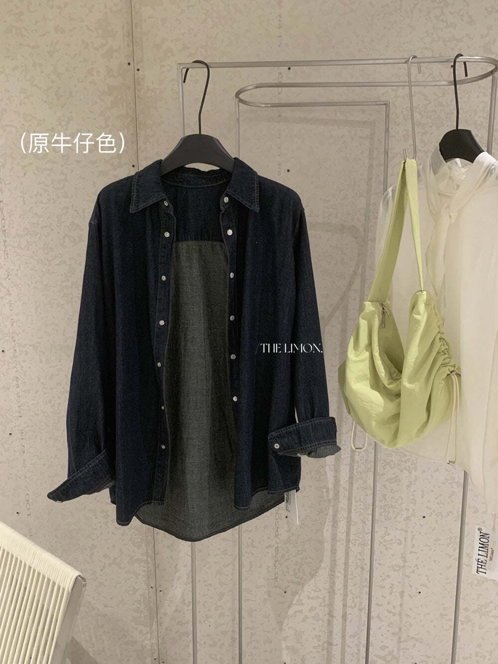 【LDY002】檸檬家美式復古・原色通勤翻領牛仔長袖襯衫260831