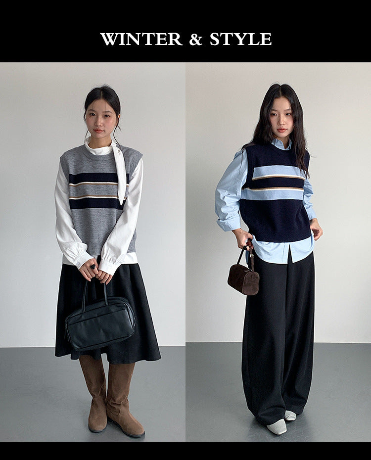 【LD11014】實拍學院感條紋圓領針織毛衣251110