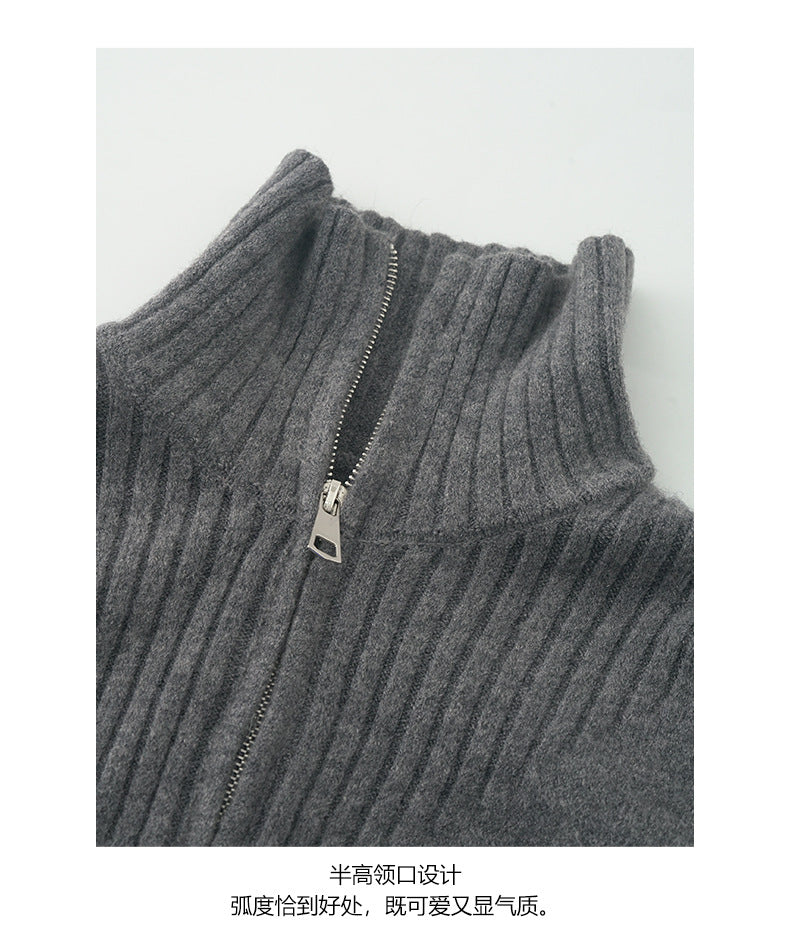 【H559】實拍個性雙拉鍊高領針織外套251021