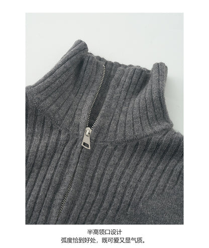 【H559】實拍個性雙拉鍊高領針織外套251021