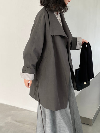 【cim1659】實拍秋冬復古英倫翻領風衣外套＋繫帶251030