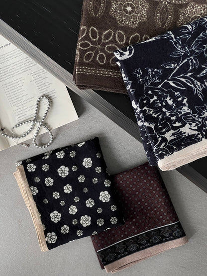 【cim865】實拍黑標100綿羊毛復古山茶花小方巾法式頭巾圍巾 251030