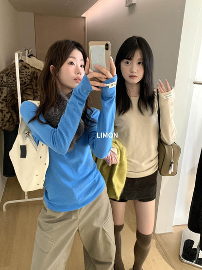 【LD11391】檸檬家磨毛圓領袖口標長袖內搭上衣261020