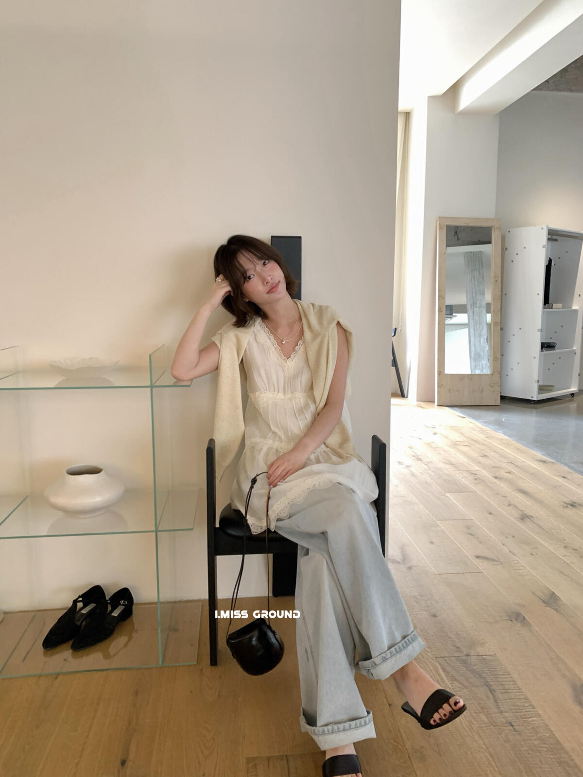 【LR70960】實拍imiss修身顯瘦！氣質蕾絲花邊V領棉麻洋裝260305